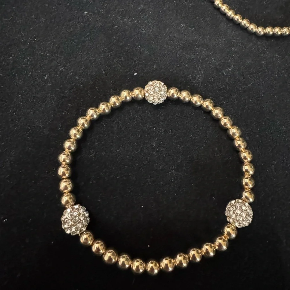NWOT House of Harlow 1960 Gold Beaded Stretch Bracelet with Crystal Pave Accents